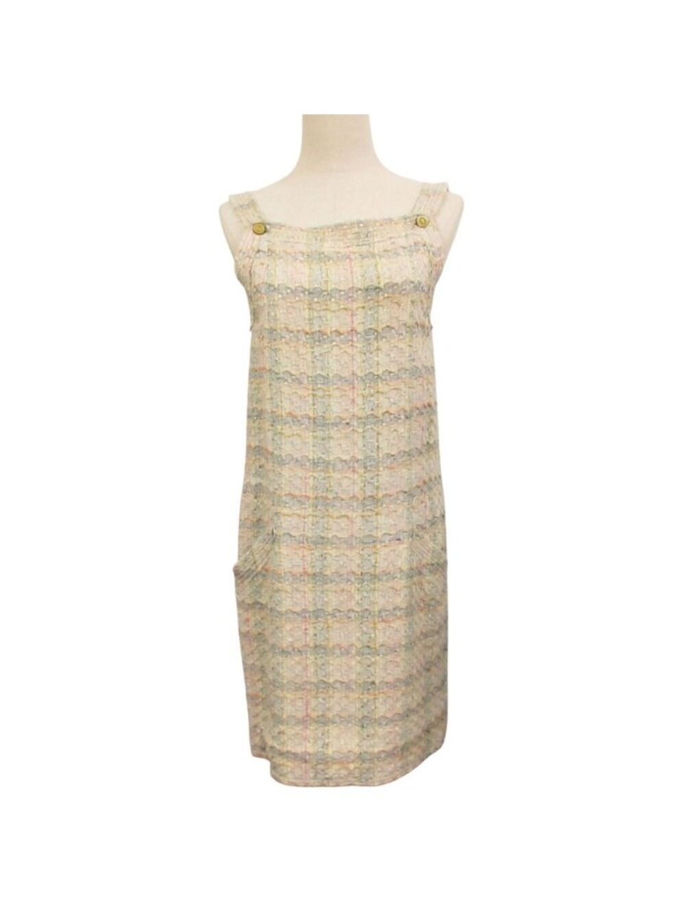 Chanel Dress Sleeveless Cami CC Logo Button 05P Light Beige